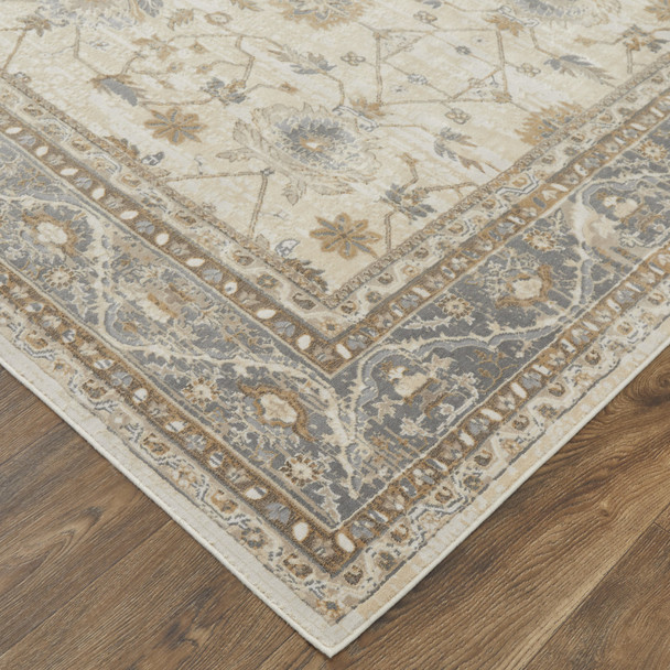 9' X 12' Tan Ivory And Gray Power Loom Area Rug