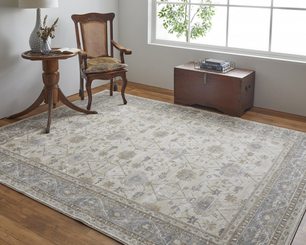 10' X 14' Tan Ivory And Gray Power Loom Area Rug