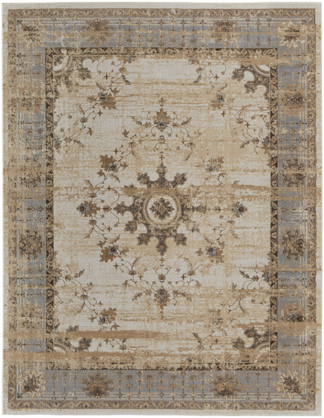 9' X 12' Tan Brown And Gray Power Loom Distressed Area Rug