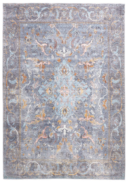 8' X 10' Blue Gray And Orange Floral Area Rug