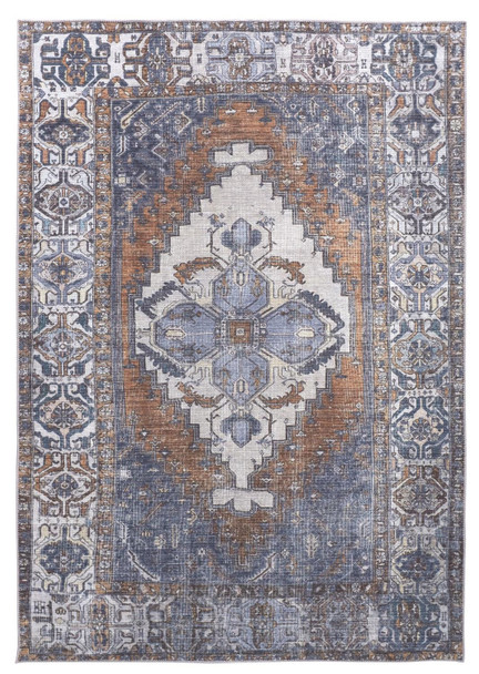 5' X 8' Blue Ivory And Brown Floral Area Rug