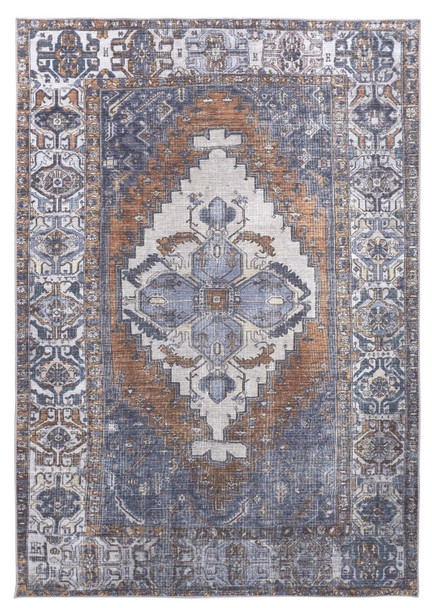 9' X 12' Blue Ivory And Brown Floral Area Rug