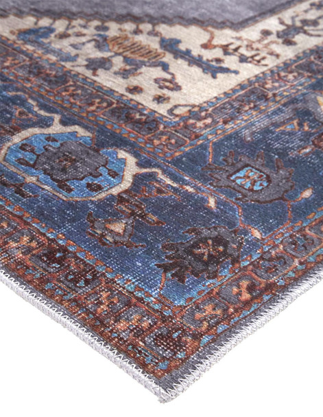 9' X 12' Blue Brown And Ivory Floral Area Rug