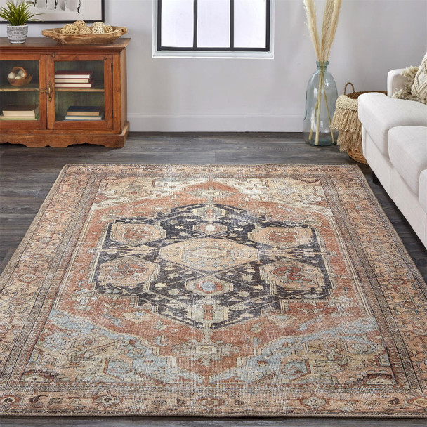 4' X 6' Orange Brown And Taupe Abstract Area Rug
