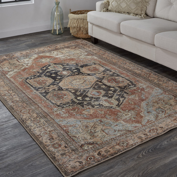 4' X 6' Orange Brown And Taupe Abstract Area Rug