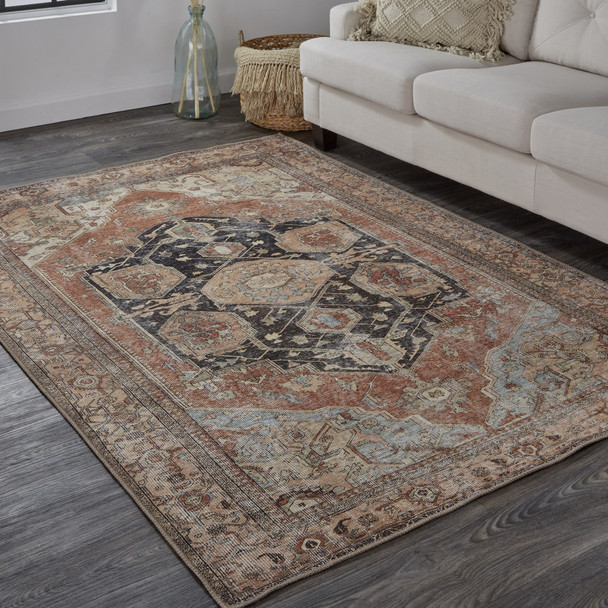 9' X 12' Orange Brown And Taupe Abstract Area Rug