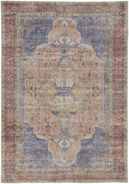 8' X 10' Red Tan And Blue Abstract Area Rug