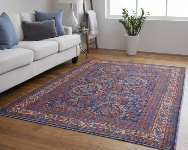 8' X 10' Red Blue And Tan Floral Power Loom Area Rug