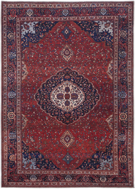 9' X 12' Red Blue And Tan Floral Power Loom Area Rug