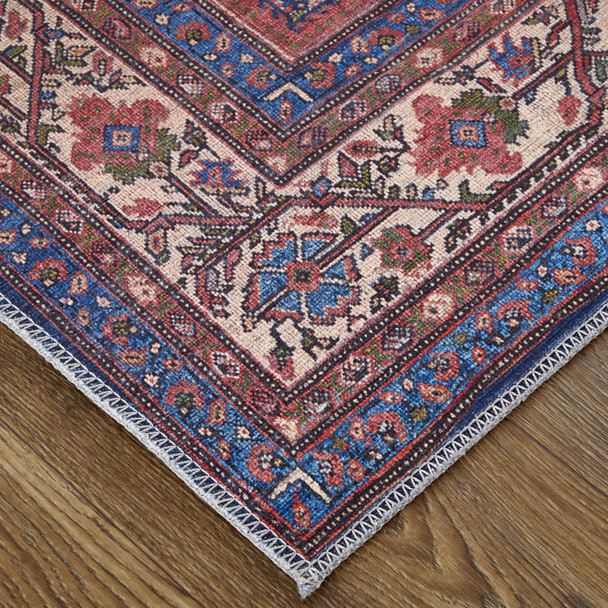 9' X 12' Red Blue And Tan Floral Power Loom Area Rug