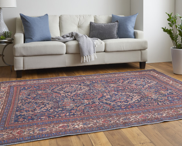 10' X 14' Red Blue And Tan Floral Power Loom Area Rug