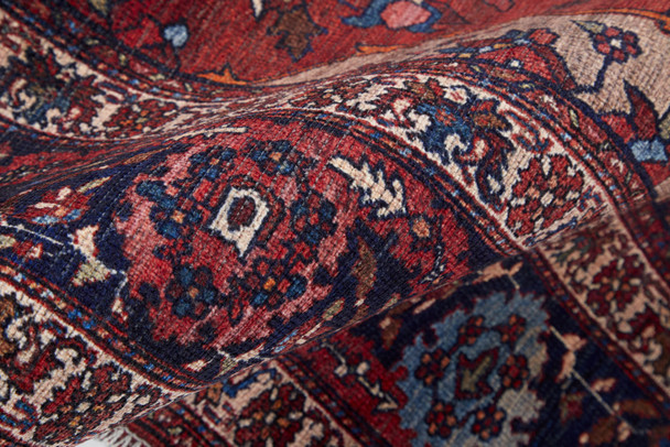 8' Red Blue And Tan Floral Power Loom Runner Rug