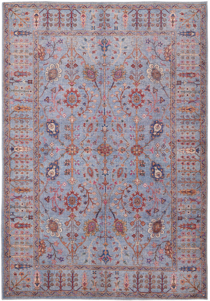 10' X 14' Gray Blue And Red Floral Power Loom Area Rug