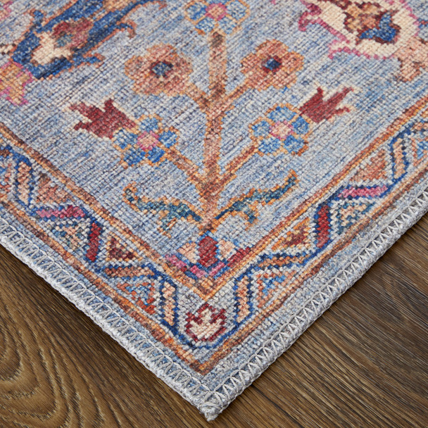 10' X 14' Gray Blue And Red Floral Power Loom Area Rug