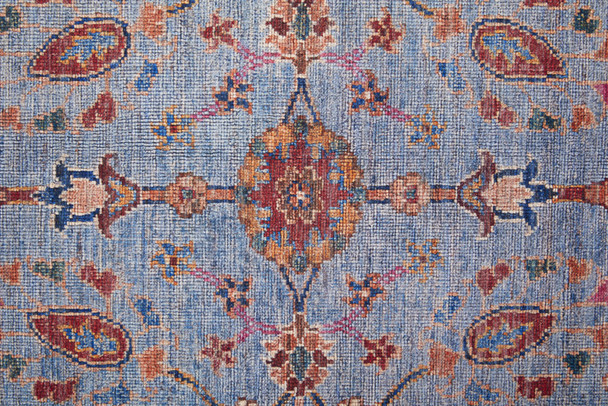 8' Gray Blue And Red Floral Power Loom Runner Rug