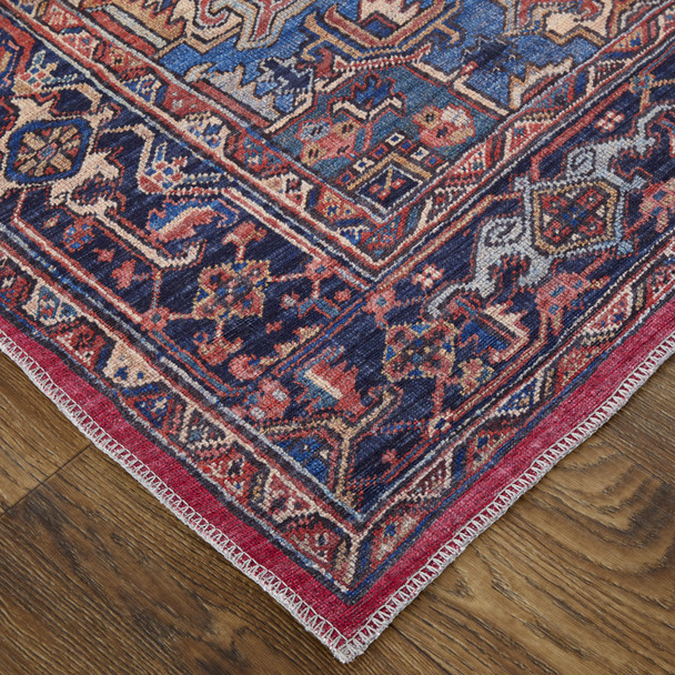 2' X 3' Red Tan And Blue Floral Power Loom Area Rug