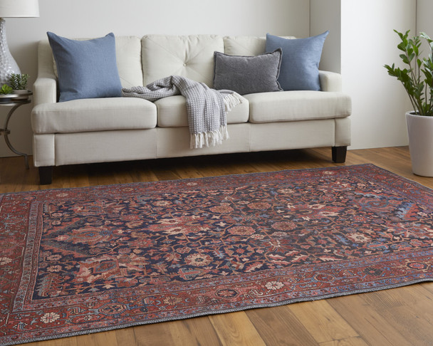 4' X 6' Red Orange And Blue Floral Power Loom Area Rug