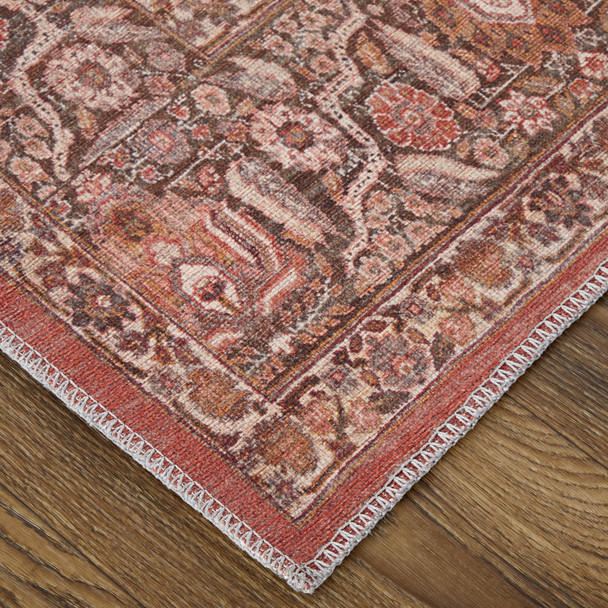 9' X 12' Red Tan And Pink Floral Power Loom Area Rug