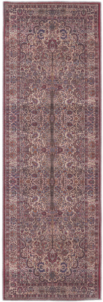 8' Red Tan And Pink Floral Power Loom Runner Rug