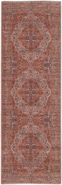 8' Red Tan And Pink Floral Power Loom Runner Rug