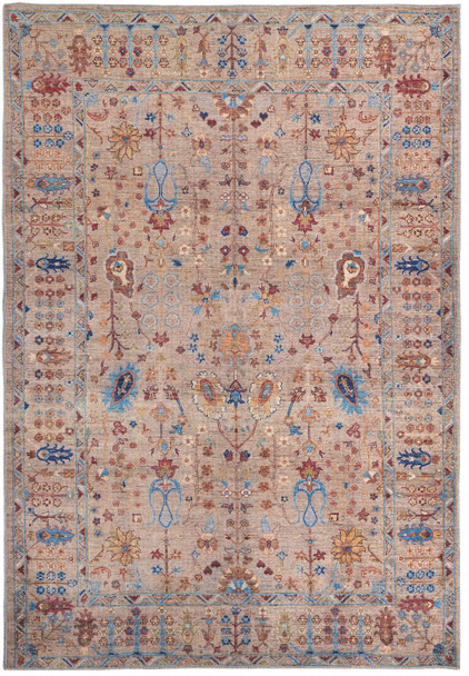9' X 12' Tan Pink And Blue Floral Power Loom Area Rug