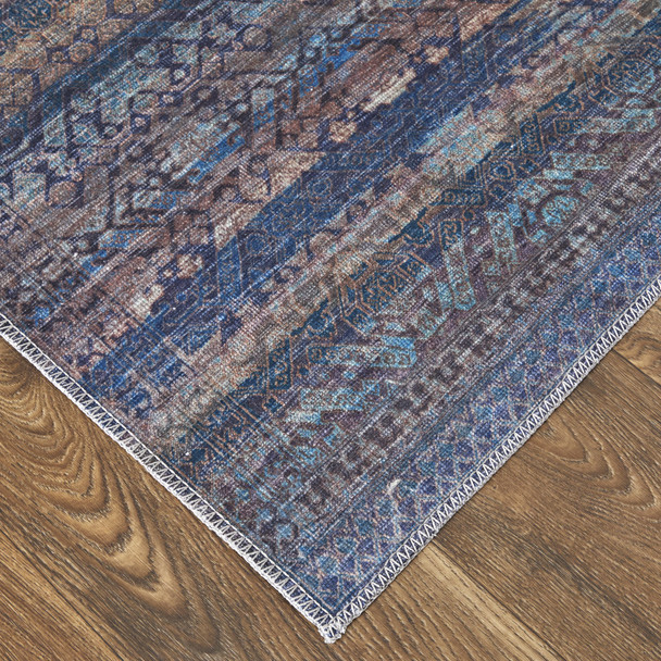 4' X 6' Blue Purple And Brown Floral Power Loom Area Rug