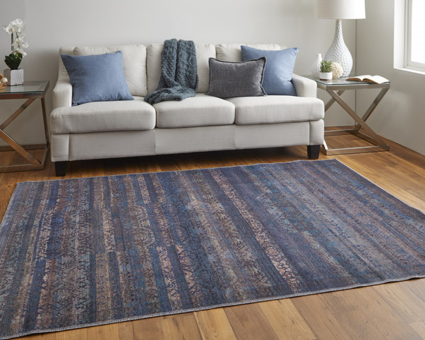 9' X 12' Blue Purple And Brown Floral Power Loom Area Rug