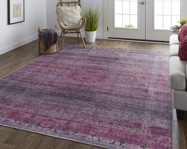 9' X 12' Pink And Purple Floral Power Loom Area Rug