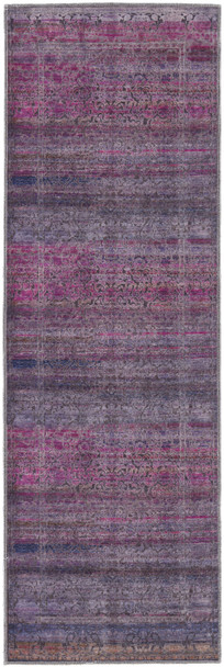 8' Pink And Purple Floral Power Loom Runner Rug