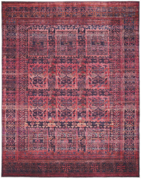 8' X 10' Red And Gray Geometric Power Loom Area Rug