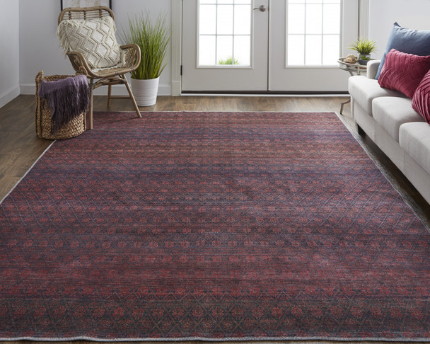 4' X 6' Red And Gray Striped Power Loom Area Rug