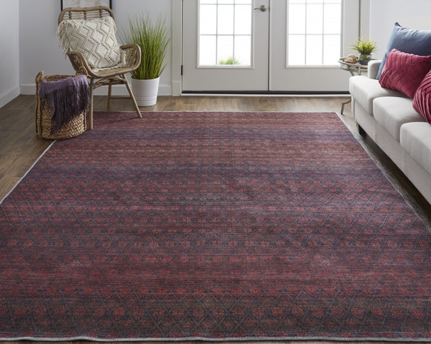 5' X 8' Red And Gray Striped Power Loom Area Rug