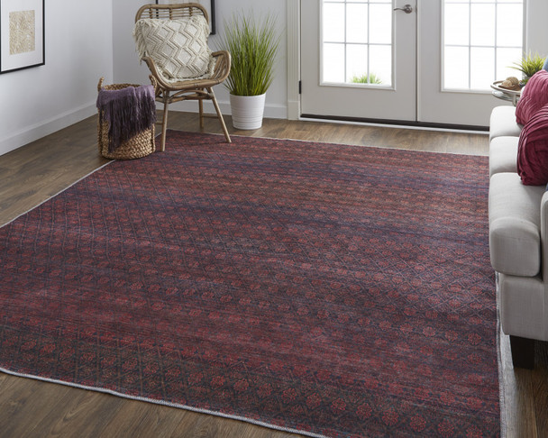 5' X 8' Red And Gray Striped Power Loom Area Rug