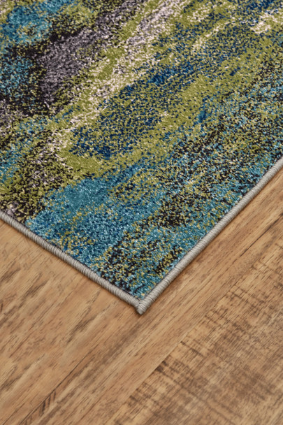 5' X 8' Blue Green And Taupe Stain Resistant Area Rug