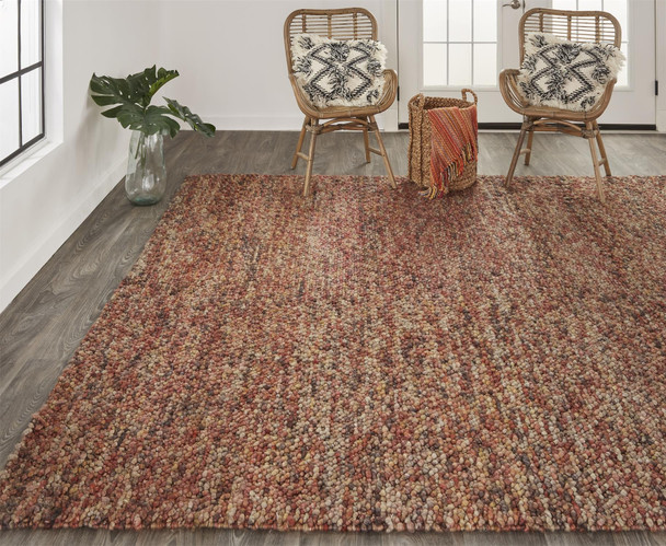 8' X 11' Brown Orange And Red Wool Hand Woven Distressed Stain Resistant Area Rug