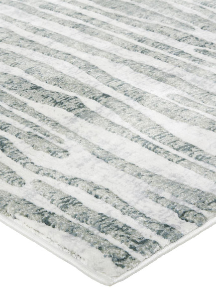 8' X 10' Gray Green And Ivory Striped Distressed Stain Resistant Area Rug