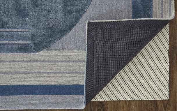 5' X 8' Blue Ivory And Gray Wool Striped Tufted Handmade Area Rug