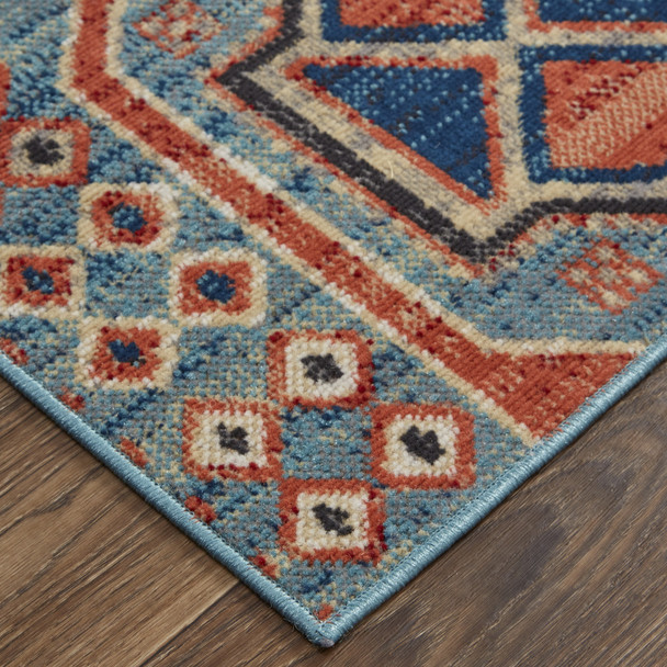 2' X 3' Blue Red And Tan Abstract Power Loom Distressed Stain Resistant Area Rug