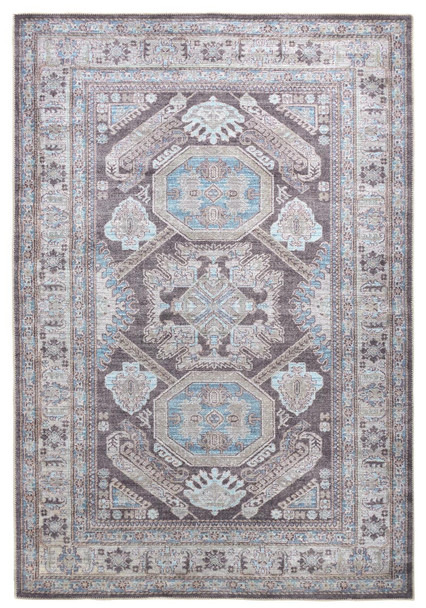 2' X 3' Gray Taupe And Blue Floral Area Rug