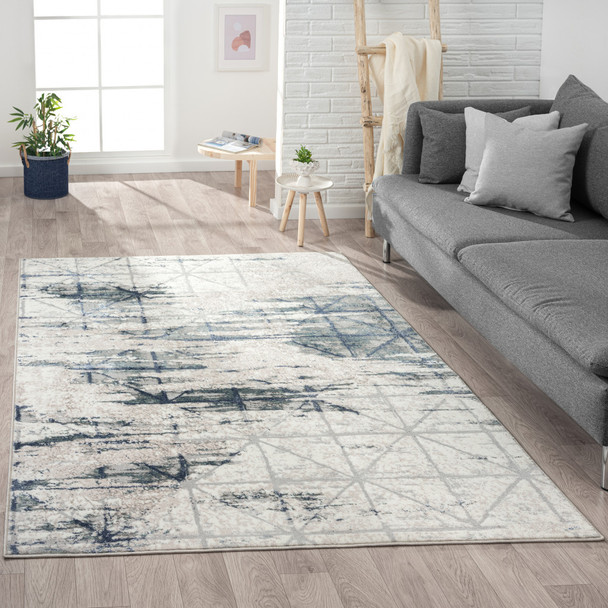 5' X 7' Blue Abstract Stain Resistant Area Rug