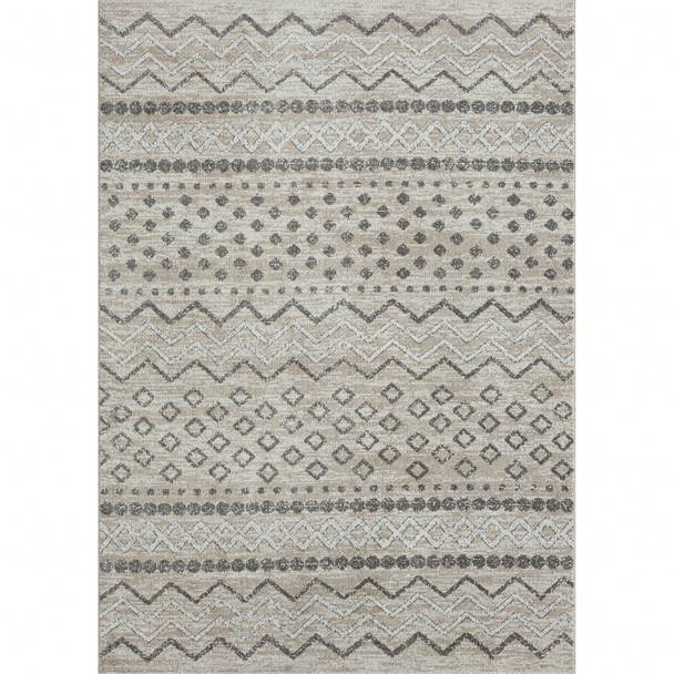 5' X 7' Beige Geometric Washable Area Rug