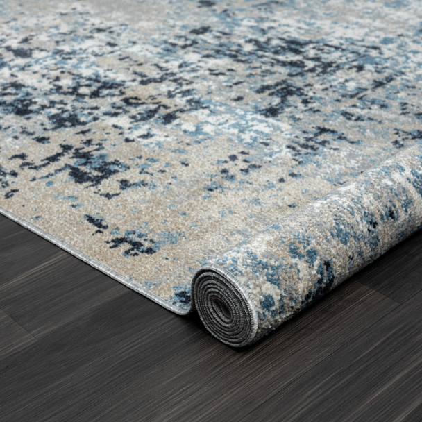 5' X 7' Blue Abstract Distressed Washable Area Rug
