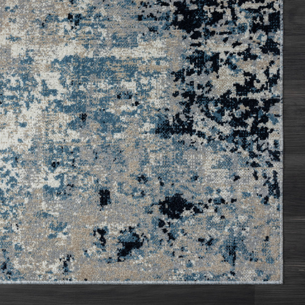 5' X 7' Blue Abstract Distressed Washable Area Rug