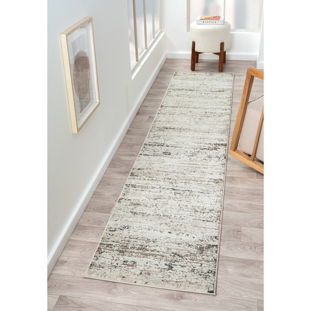 2' X 10' Beige Abstract Distressed Runner Rug