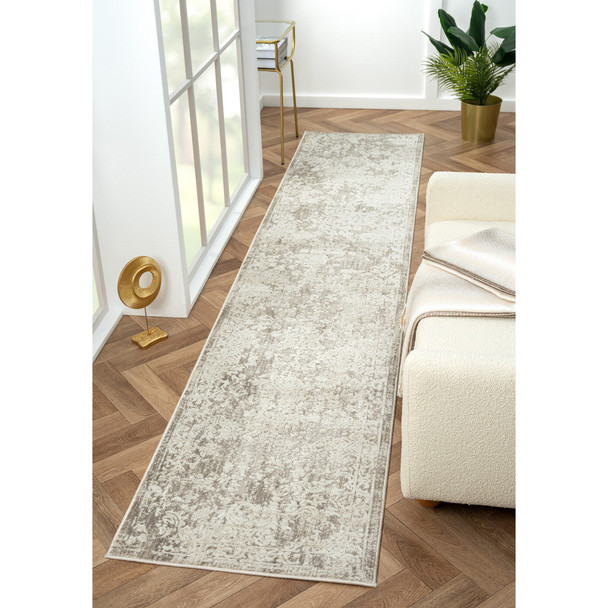 2' X 8' Gray Abstract Distressed Runner Rug