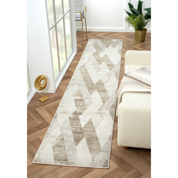 2' X 8' Gray Geometric Runner Rug