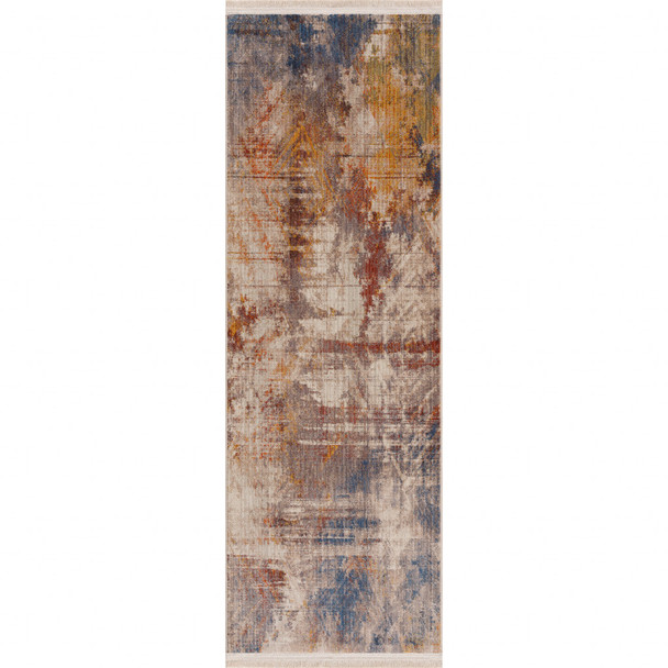 2' X 6' Gray Abstract Distressed Runner Rug
