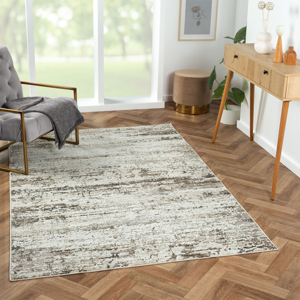 8' X 10' Beige Abstract Distressed Area Rug