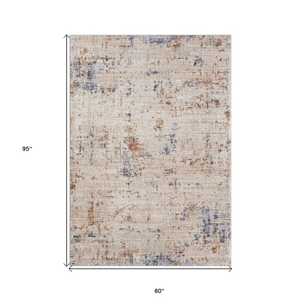 5' X 8' Ivory And Blue Abstract Area Rug