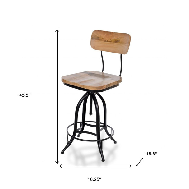 46" Natural Steel Swivel Low Back Adjustable Height Bar Chair With Footrest